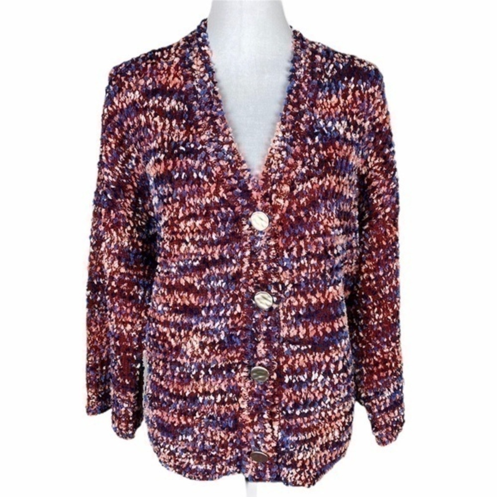 NWT Andrew Marc New York Button Down Multicolor Textured Cardigan Sweater Size M